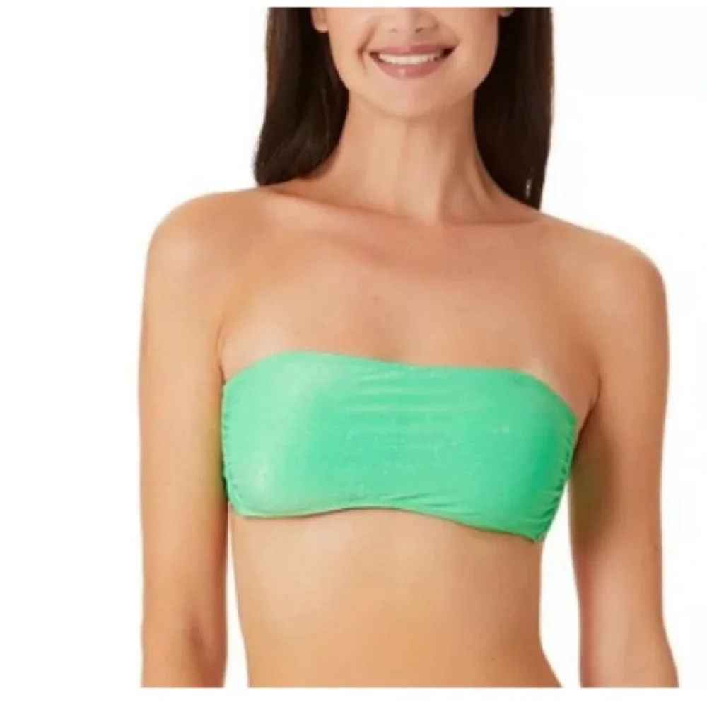 NWT California Waves Juniors'‎ Metallic Shine Bandeau Bikini Top Size Large Mint
